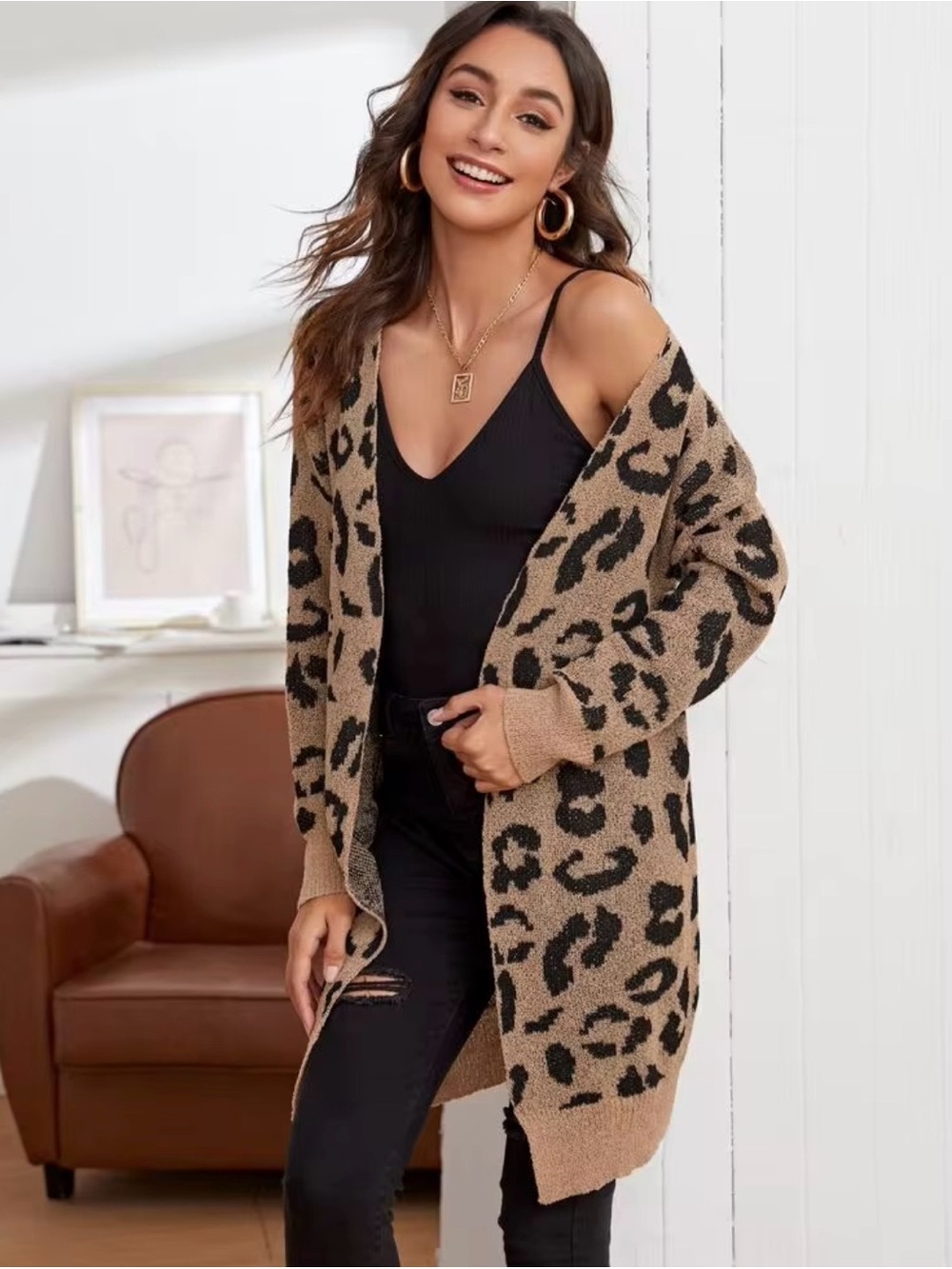 SHEIN Leopard Cardigan One Size